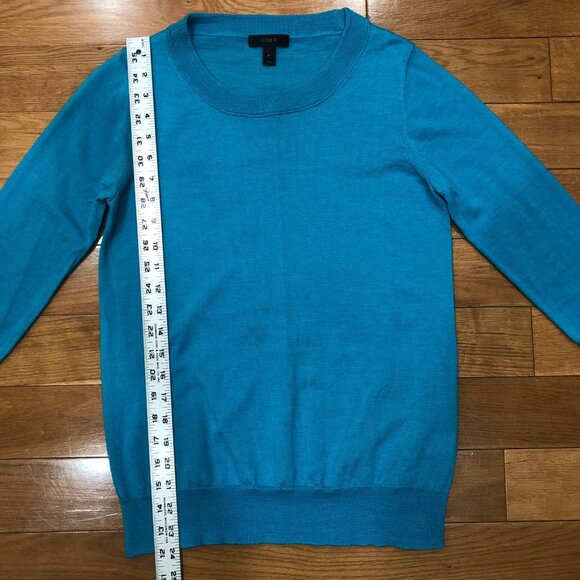 J Crew 100% Merino Wool Crewneck 3/4 Sleeve Blue Sweater Size S - Picture 6 of 9